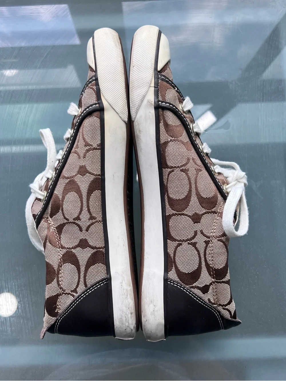 Coach Brown Signature Monogram Low-Top Sneakers with White Accents